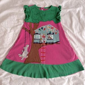 Mini Boden appliqué treehouse jersey dress